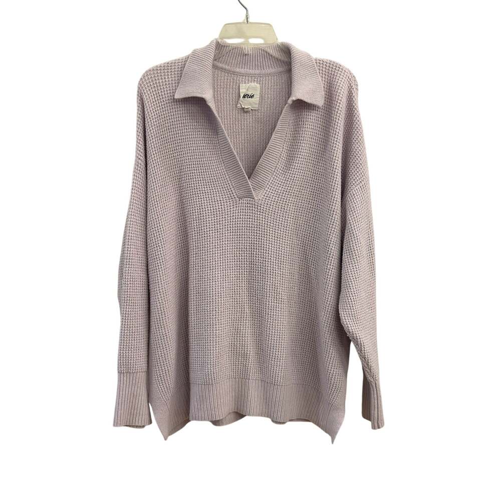 Aerie Lavender Waffle Knit Collared V-Neck Oversized Sweater Small Lounge Cozy